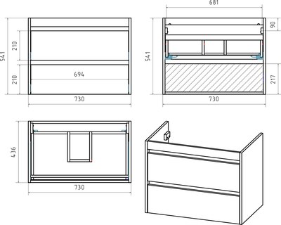Тумба с умывальником Misty Balaton 75 / BAL-06075-01-012Я+5002750