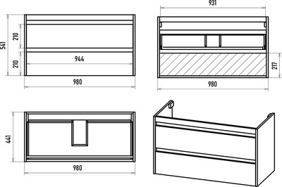 Тумба с умывальником Brevita Balaton 100 / BAL-06100-01-01П2Я+5004100