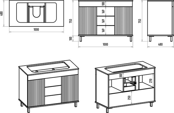 Тумба с умывальником Brevita Enfida 100 / ENF-06100-0843Я+0117