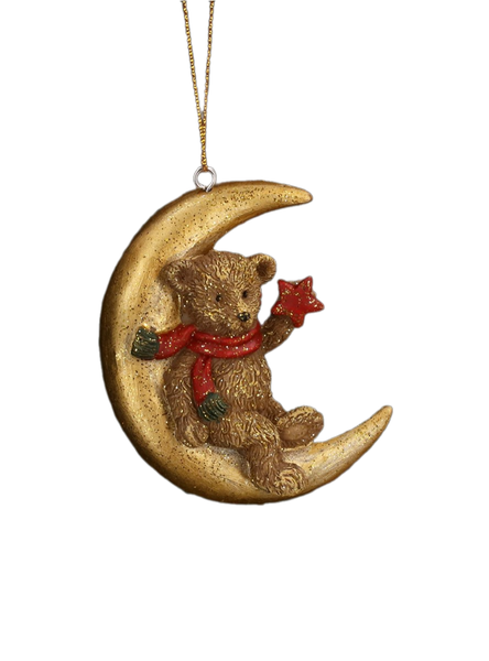 Подвеска новогодняя Gisela Graham Nostalgia. Мишка Тедди на Луне / 17361 - фото