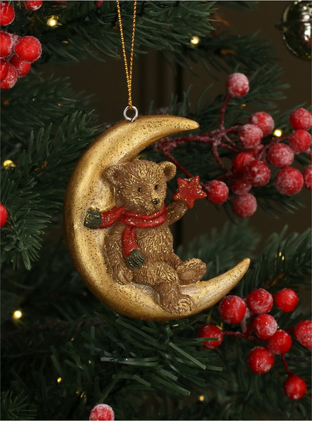 Подвеска новогодняя Gisela Graham Nostalgia. Мишка Тедди на Луне / 17361