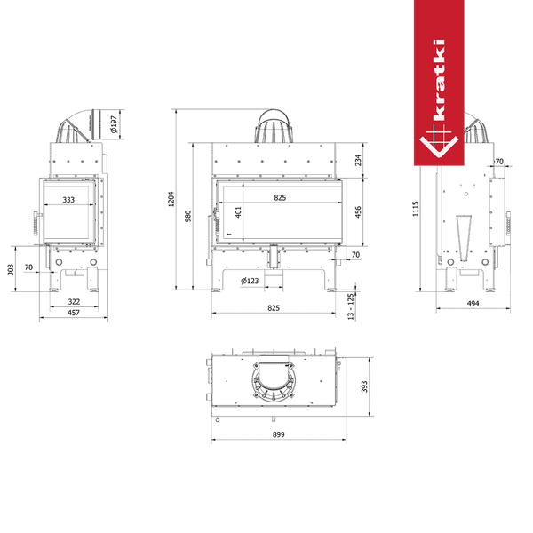 Каминная топка Kratki Floki L 12кВт 200 правая