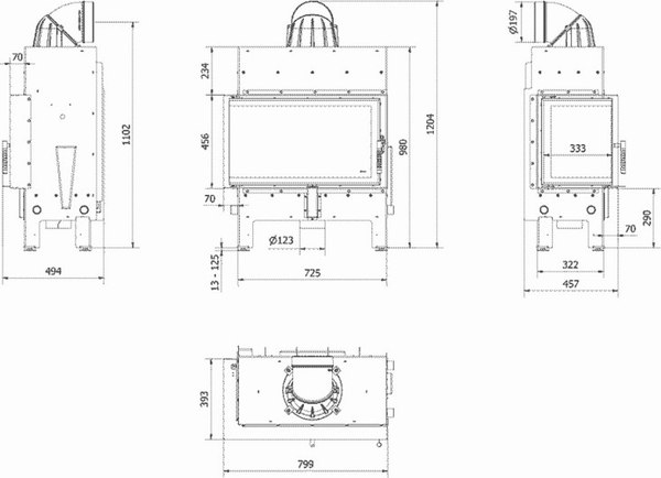 Каминная топка Kratki Floki M 10кВт 200 левая