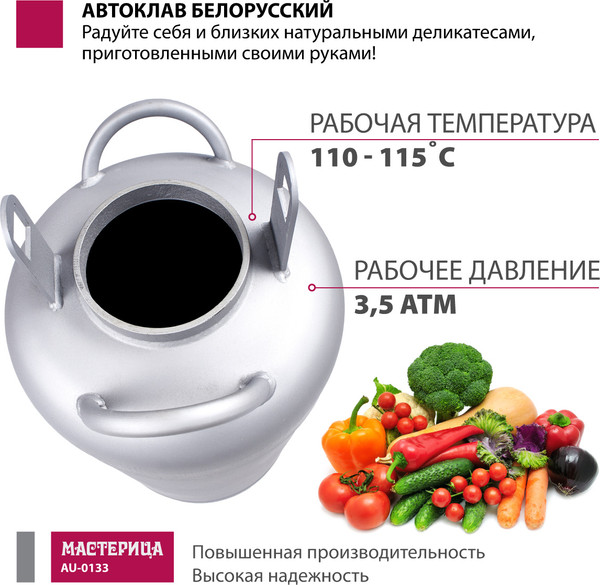 Автоклав для консервирования Мастерица Белорусский Люкс AU-0133Т с термометром
