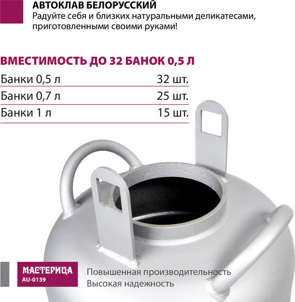 Автоклав для консервирования Мастерица Белорусский Люкс AU-0139Т с термометром (39л)