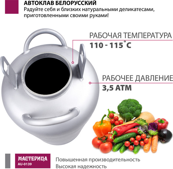 Автоклав для консервирования Мастерица Белорусский Люкс AU-0139Т с термометром (39л)