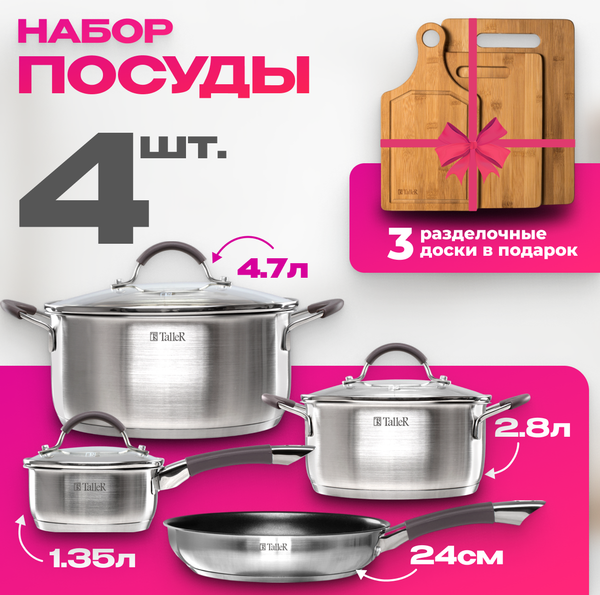 Набор кухонной посуды TalleR TR-11020 + доска разделочная TR-52203 в подарок - фото
