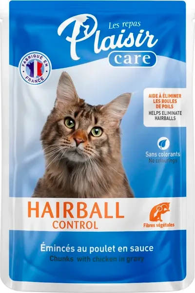 Влажный корм для кошек Plaisir Care Hairball control c эффектом вывода шерсти - фото
