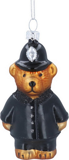 Елочная игрушка Gisela Graham All Glass. Полицейский Тедди / 02323 - фото