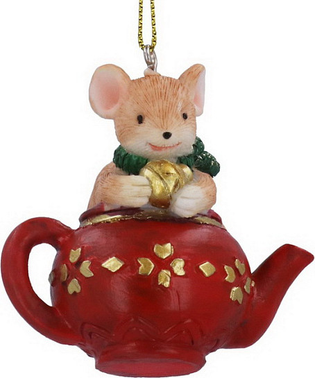 Елочная игрушка Gisela Graham Nostalgia. Мышь в чайнике / 17354 - фото