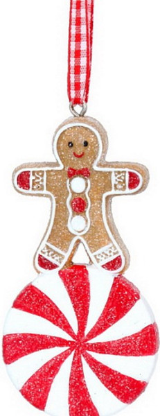 Елочная игрушка Gisela Graham Ski Lodge. Пряничный человечек на конфетке / 12956 - фото