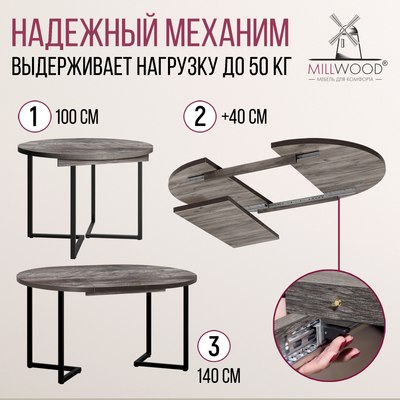 Обеденный стол Millwood Лофт Лондон D1000 (Л) раздвижной / 100-140x100x76