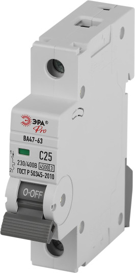 Выключатель автоматический ЭРА Pro VA63-1P25C4.5 ВА47-63 1P 25А / Б0059409 - фото