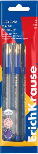 Набор шариковых ручек Erich Krause L-30 Gold Stick&Grip Classic / 61044 - фото