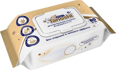 Влажные салфетки детские Tanoshi Premium c экстрактом алоэ вера - фото