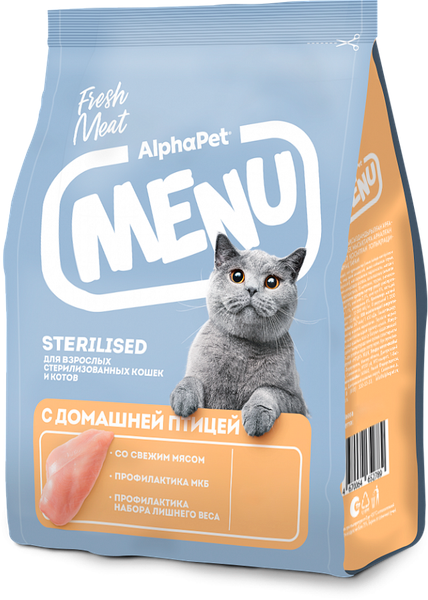 Сухой корм для кошек AlphaPet Menu для стерилизованных с птицей / 130004 - фото