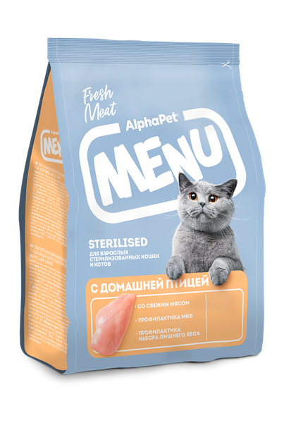 Сухой корм для кошек AlphaPet Menu для стерилизованных с птицей / 130004