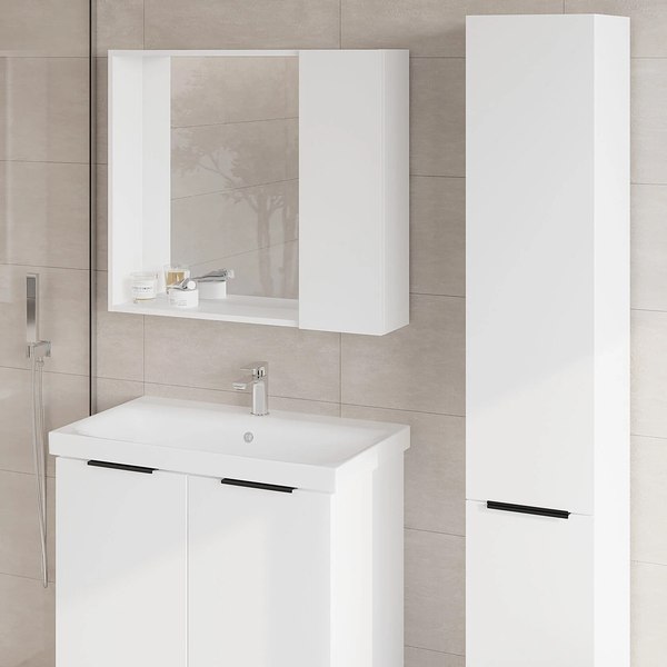 Шкаф с зеркалом для ванной Viant Берлин 80 / VBER80BEL-ZSH