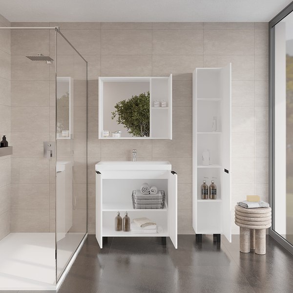 Шкаф с зеркалом для ванной Viant Берлин 80 / VBER80BEL-ZSH