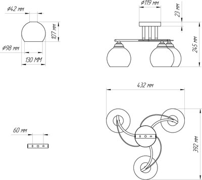Люстра Элетех Лия НПБ 01-3x60-187 Е27 / 1005405438