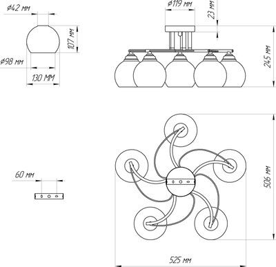 Люстра Элетех Лия НПБ 01-5x60-128 Е27 / 1005405439