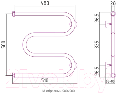 Полотенцесушитель водяной Сунержа М-образный + 50x50 / 00-4007-5050