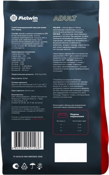 Сухой корм для кошек Melwin С атлантическим лососем