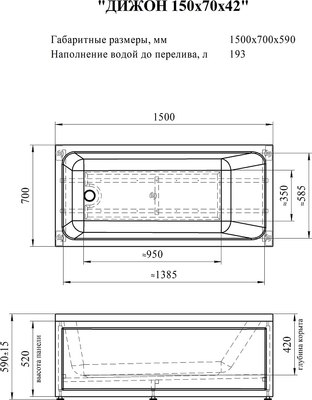 Ванна акриловая Radomir Дижон 150x70 / 2-01-0-0-1-262Р