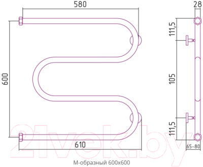 Полотенцесушитель водяной Сунержа М-образный + 60x60 / 00-4007-6060