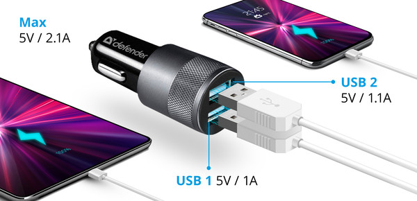 Адаптер питания автомобильный Defender UCA-21 / 83821