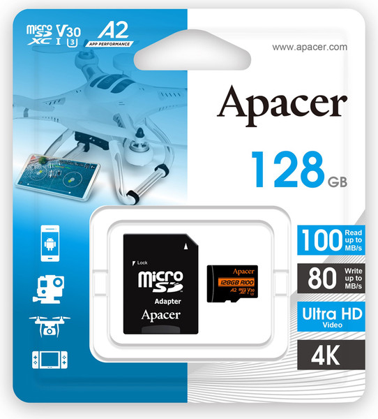 Карта памяти Apacer MicroSDXC 128GB с адаптером (AP128GMCSX10U8-R)