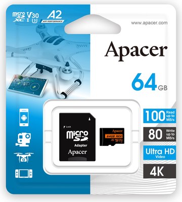 Карта памяти Apacer MicroSDXC 64GB с адаптером (AP64GMCSX10U8-R)