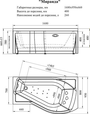 Ванна акриловая Radomir Миранда Люкс / 2-83-2-2-0-209