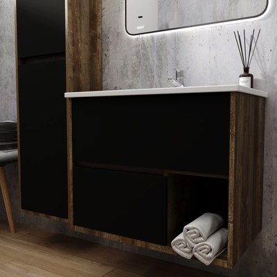 Тумба с умывальником Viant Люксембург Элина 60 / VLUX60ELCH-T2YP (черный)+1WH501606