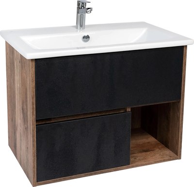 Тумба с умывальником Viant Люксембург Элина 75 / VLUX75ELCH-T2YP (черный)+WH501619 - фото