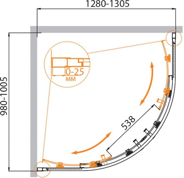 Душевой уголок Cezares MOLVENO-RH-2-130/100-C-GM-IV