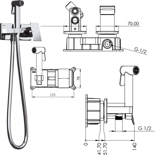 Гигиенический душ со смесителем Teska Alax Tera T5336