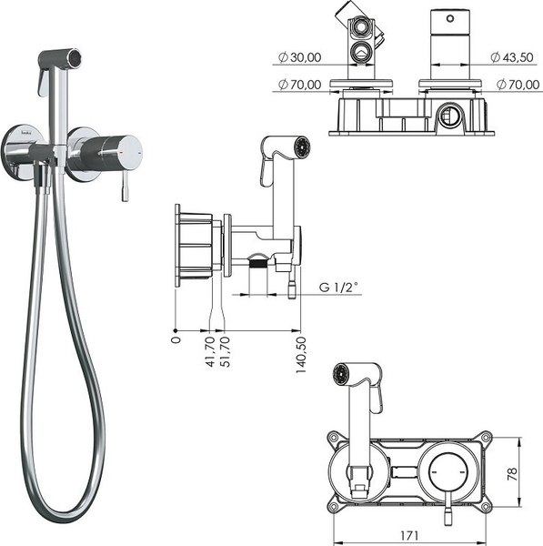 Гигиенический душ со смесителем Teska Alax Tera T5736