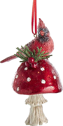 Елочная игрушка Kurt S. Adler Кардинал на мухоморе / D3929 - фото