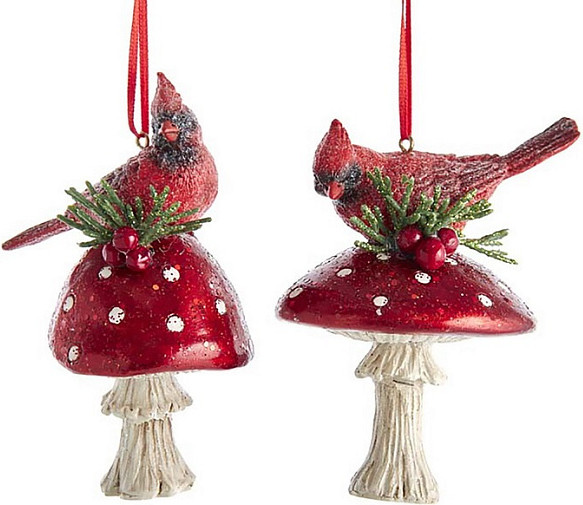 Елочная игрушка Kurt S. Adler Кардинал на мухоморе / D3929