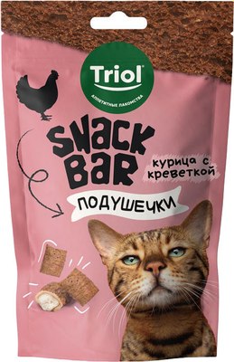Лакомство для кошек Triol Snack Bar Мини-подушечки из курицы с креветкой / 20171055 - фото
