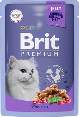 Влажный корм для кошек Brit Premium для взрослых кошек треска в желе / 5050178 - фото