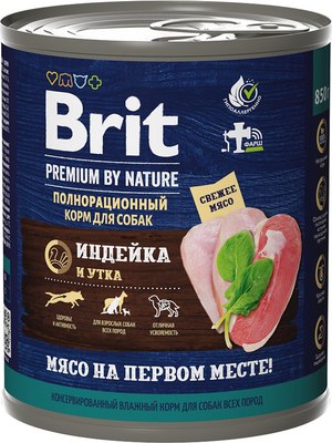 Влажный корм для собак Brit Premium by Nature с индейкой и уткой / 5051199 - фото