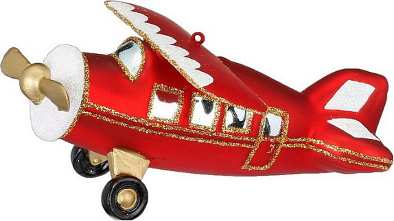 Елочная игрушка Inge's Christmas Figural Glass Ornaments. Самолет / 64451H600 - фото