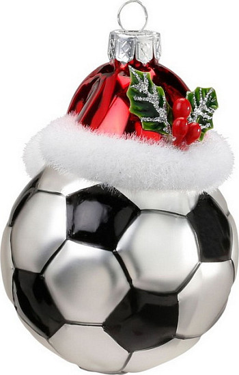 Елочная игрушка Inge's Christmas Figural Glass Ornaments. Футбольный мяч / 64226H120 - фото