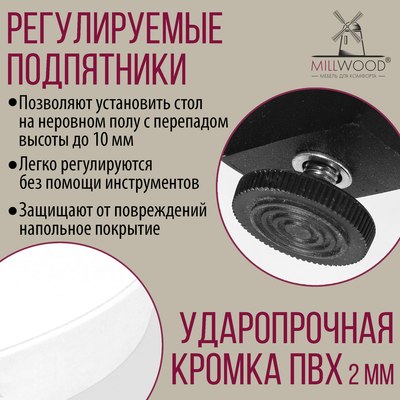 Обеденный стол Millwood Женева 3 D раздвижной D110-150x110x76 (белый/металл черный)