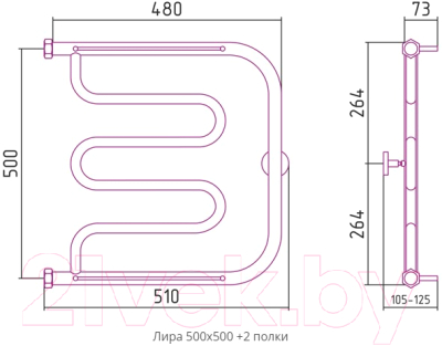 Полотенцесушитель водяной Сунержа Лира + 2 полки 50x50 / 00-4012-5050