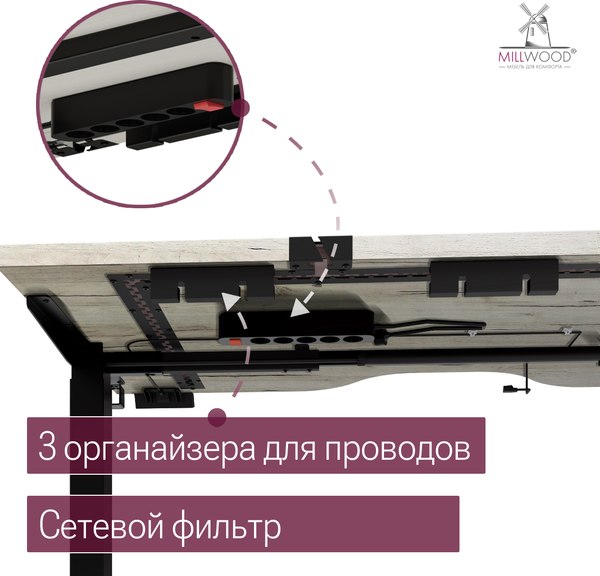 Стол с подъемным механизмом Millwood Подъемный Смарт с вырезом 160x80