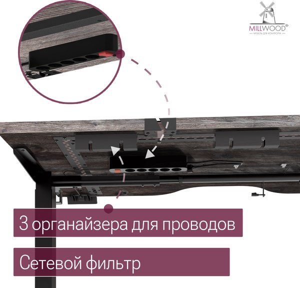 Стол с подъемным механизмом Millwood Подъемный Смарт с вырезом 160x80