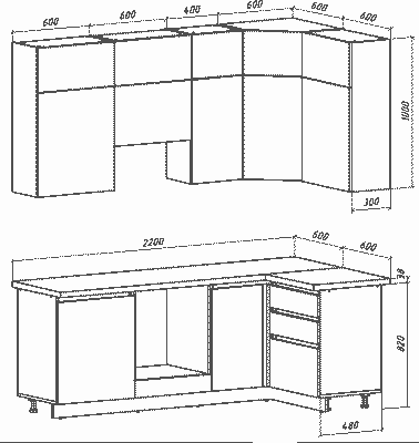 Кухонный гарнитур ВерсоМебель Эко Премиум 1.2x2.2 правая